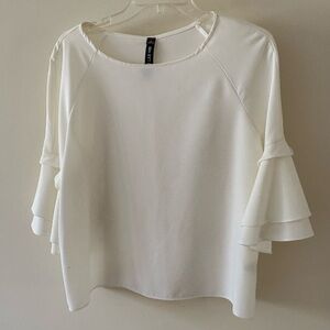 Women’s Design Lab Lord & Taylor Cream Ruffle Sleeve Blouse